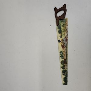 Hand Painted Small Saw Locomotive Country Side Travel on A Train Folk Art